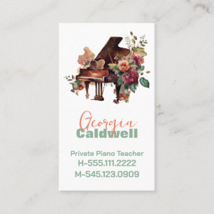 Elegant Piano Teacher Watercolor Art Business Card