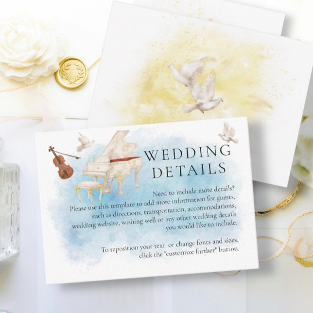 Elegant Piano & Violin | Dove Fly Wedding details Enclosure Card (Creator Uploaded)