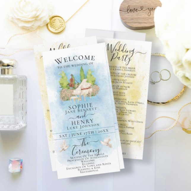 Elegant Piano |Violin Doves Luxury Wedding Program (Creator Uploaded)
