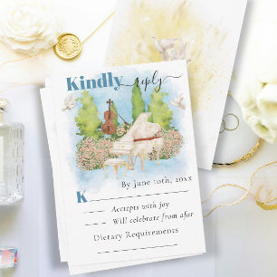 Elegant Piano Violin doves Summer Wedding RSVP Card