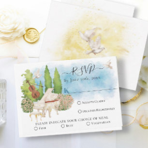 Elegant Piano Violin doves Summer Wedding RSVP Card