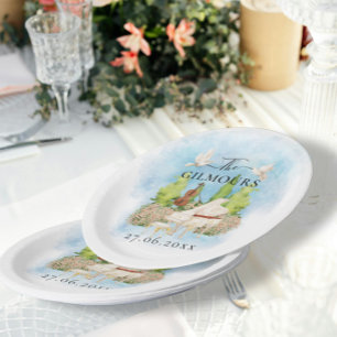 Elegant Piano Violin flower doves Wedding Luxury Paper Plates