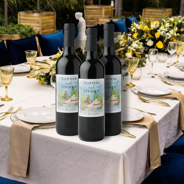 Elegant Piano | Violin flower doves Wedding Luxury Wine Label (Creator Uploaded)