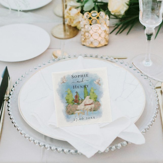 Elegant Piano| Violin flowers doves Wedding Luxury Napkins (Creator Uploaded)