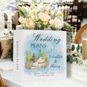 Elegant Piano Violin White Doves Wedding Plans 3 Ring Binder
