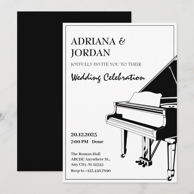 Elegant Piano wedding  Invitation (Front/Back)