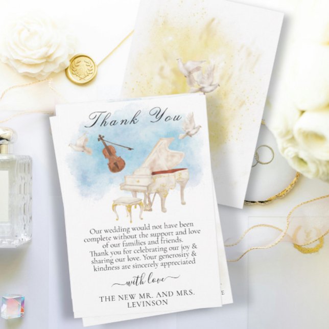 Elegant Piano with Violin and Doves Thank You Card (Creator Uploaded)