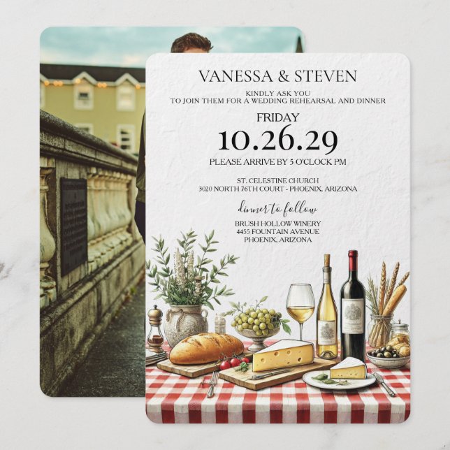 Elegant Picnic Rehearsal Dinner Invitation (Front/Back)