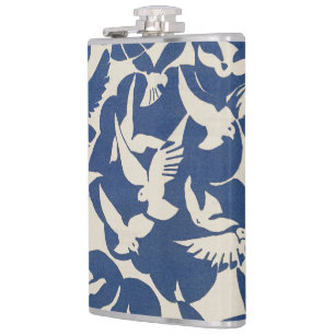 Elegant Pigeons in White and Blue Flask