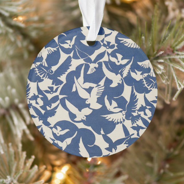 Elegant Pigeons in White and Blue Ornament (Tree)