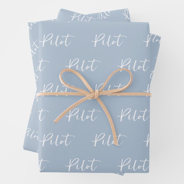 Elegant Pilot Brush Script Typography Wrapping Paper Sheets (In situ)