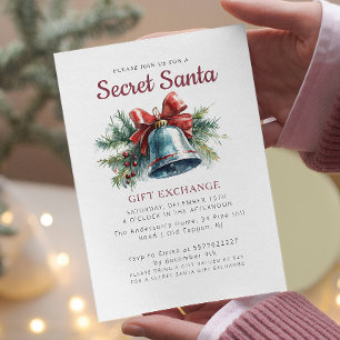 Elegant Pine and Bell Secret Santa Christmas Party Invitation