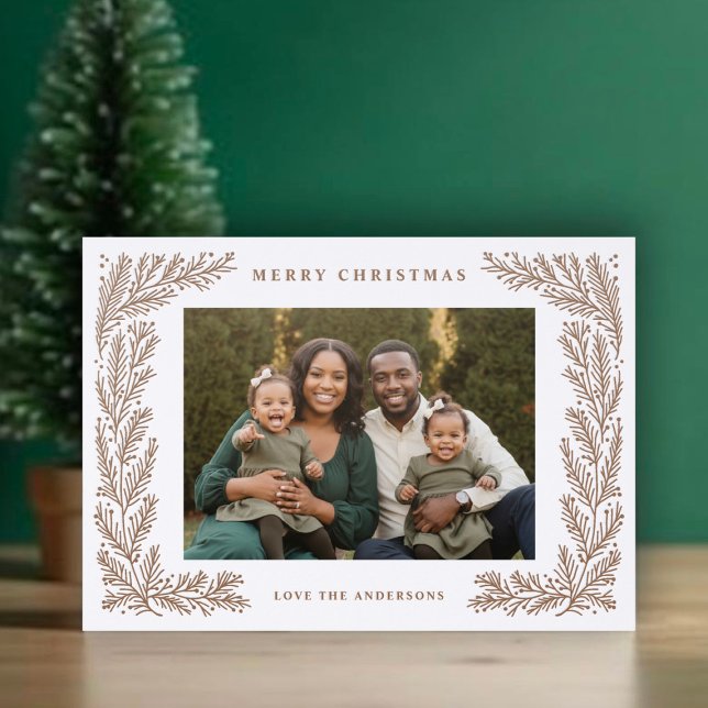 Elegant Pine and Berries Frame Christmas Holiday L Letterpress Photo Cards (Creator Uploaded)