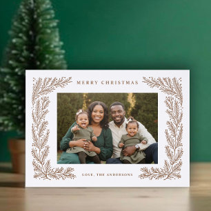 Elegant Pine and Berries Frame Christmas Holiday Letterpress Photo Cards