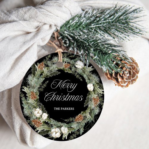Elegant Pine and Greenery Black  Merry Christmas Favor Tags
