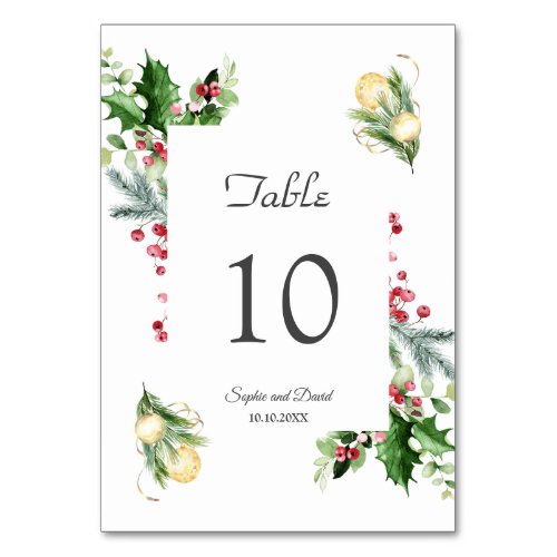 Elegant Pine Berry Christmas Balls Wedding  Table Number