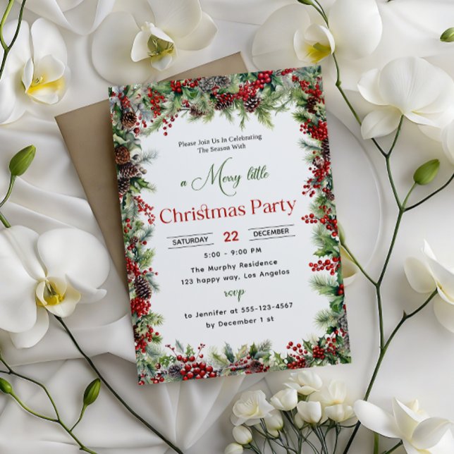 Elegant Pine & Berry Christmas Party Invitation    (Creator Uploaded)