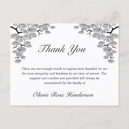 Elegant Pine Branch Bereavement Funeral Thank You Postcard