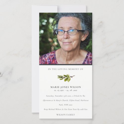 Elegant Pine Branch Photo Memorial Service Card