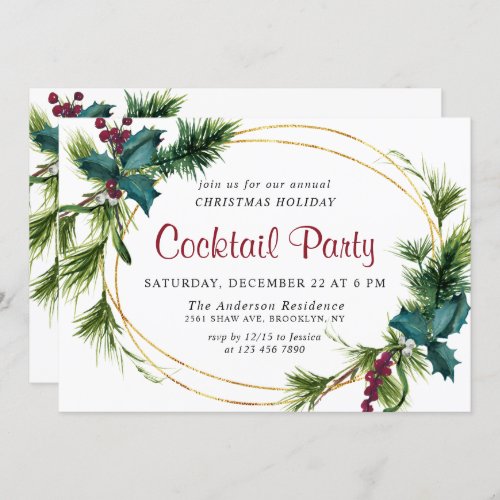 Elegant Pine Christmas Holiday Cocktail Party Invitation