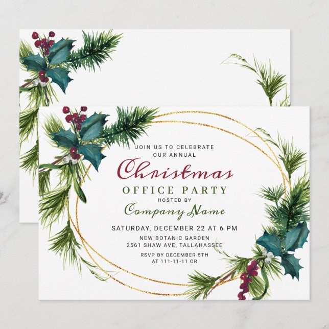 Elegant Pine Christmas Holiday OFFICE Party Invitation (Front/Back)
