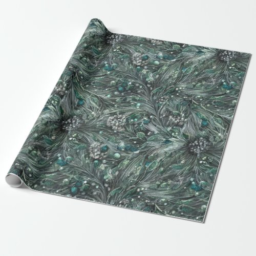 Elegant Pine Christmas Swirled Bough Pearl Icy Wrapping Paper