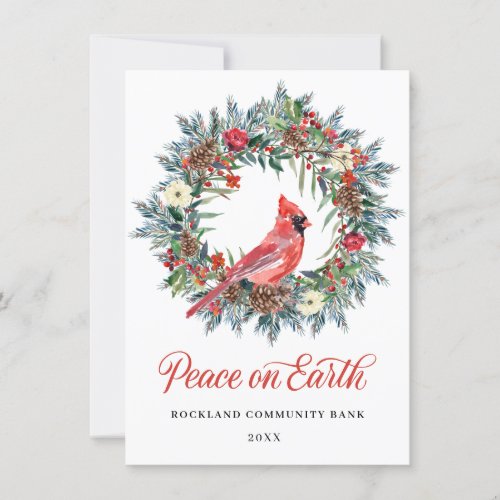Elegant Pine Christmas Wreath Cardinal Corporate H Holiday Card