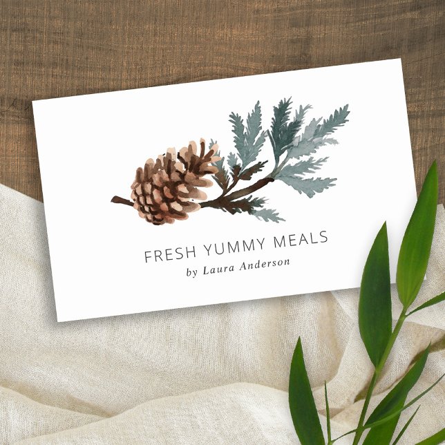Elegant Pine Cone Tree Branch Watercolor Foliage  Business Card (Creator Uploaded)