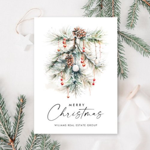 Elegant Pine Cones Branch Christmas Corporate Holiday Card