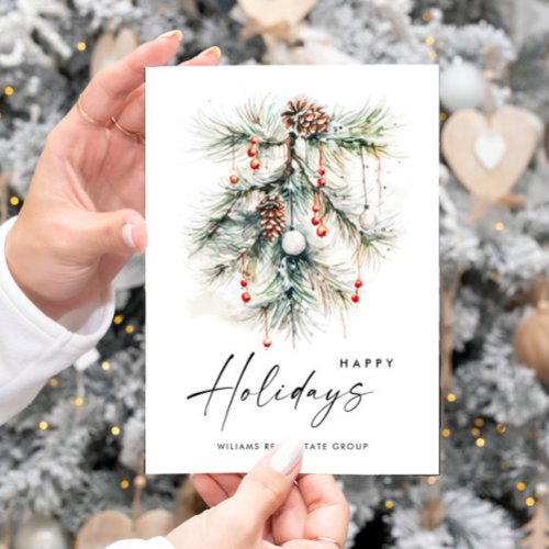 Elegant Pine Cones Branch Christmas Corporate Holiday Card