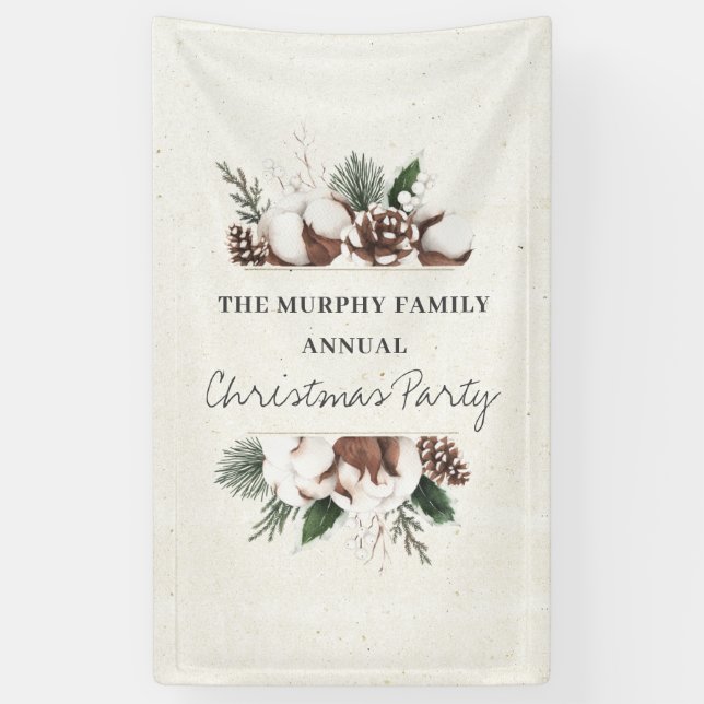 Elegant Pine & Cotton Christmas Banner (Vertical)