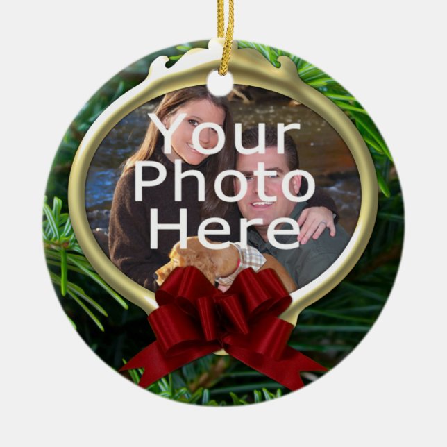 Elegant Pine Custom Photo Christmas Ornament (Front)