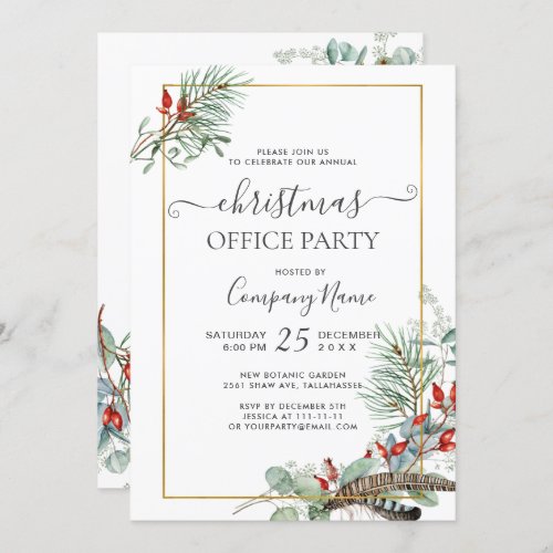 Elegant Pine Eucalyptus Christmas Office Party Invitation