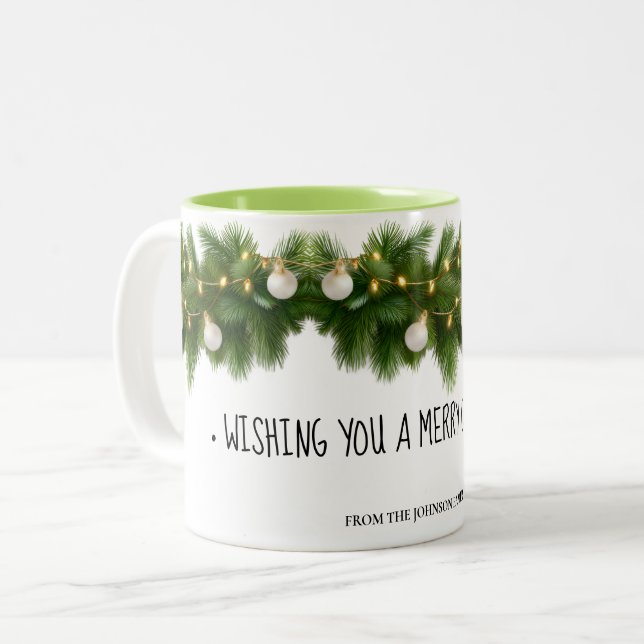 Elegant Pine Garland Christmas Mug (Front Left)