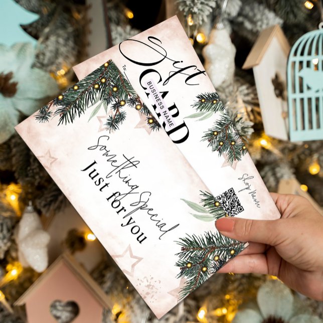 Elegant Pine Gift Certificate | Customizable  (Elegant Pine Gift Certificate | Customizable #christmasgiftcard #newyear #lights #pinetrees #chick)