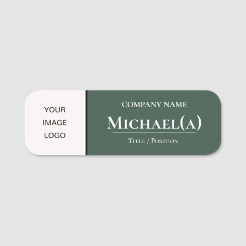 Elegant Pine Green And White Modern Business LOGO Name Tag