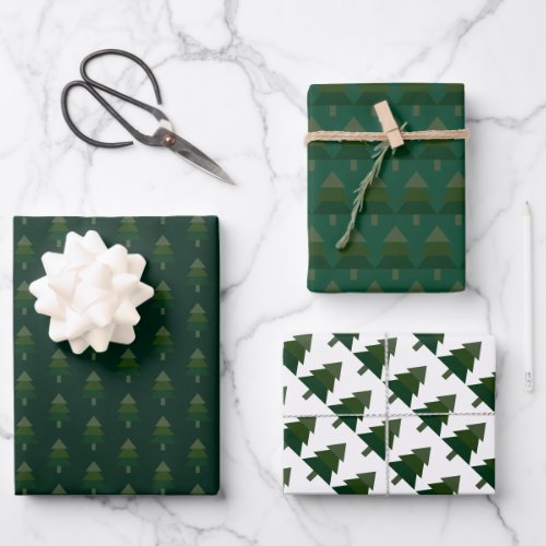Elegant Pine Green Christmas Tree Pattern Wrapping Paper Sheets
