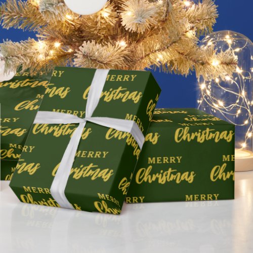 Elegant Pine Green Gold Christmas Pattern Wrapping Paper