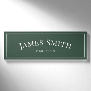 Elegant Pine Green Minimalist Professional Name Tag