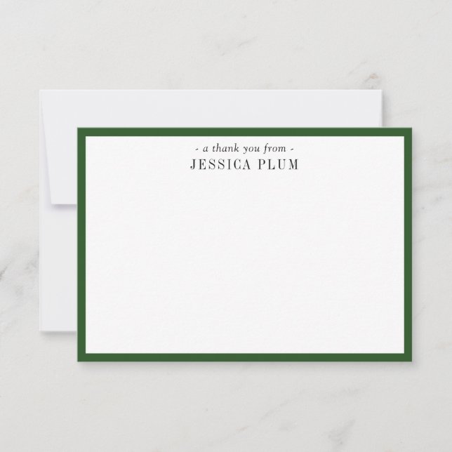 Elegant Pine Green Personalized Thank You Card (Front)