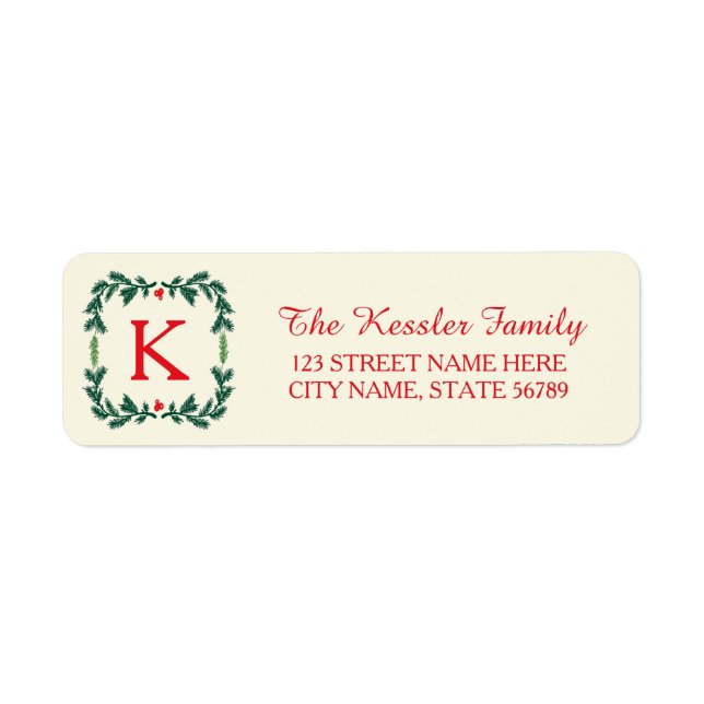 Elegant Pine Holiday Return Address Labels (Front)