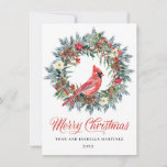 Elegant Pine Holly Christmas Wreath Red Cardinal Holiday Card