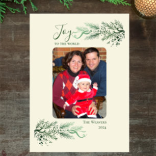 Elegant Pine Joy to World Christmas Family Photo Holiday Card