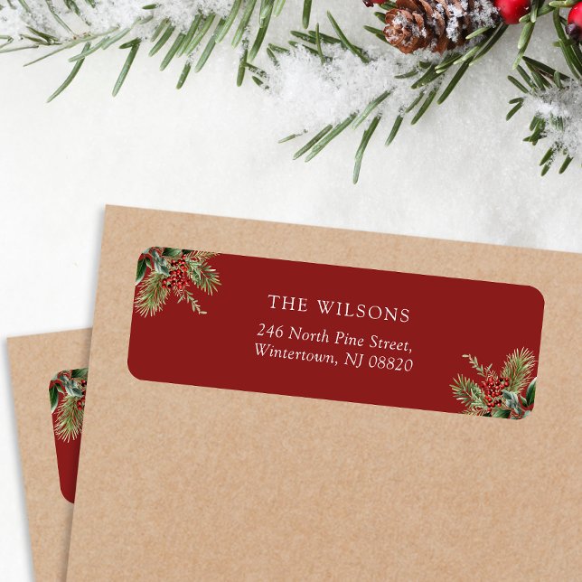 Elegant Pine Leaves Christmas Return Address Label (Creator Uploaded)