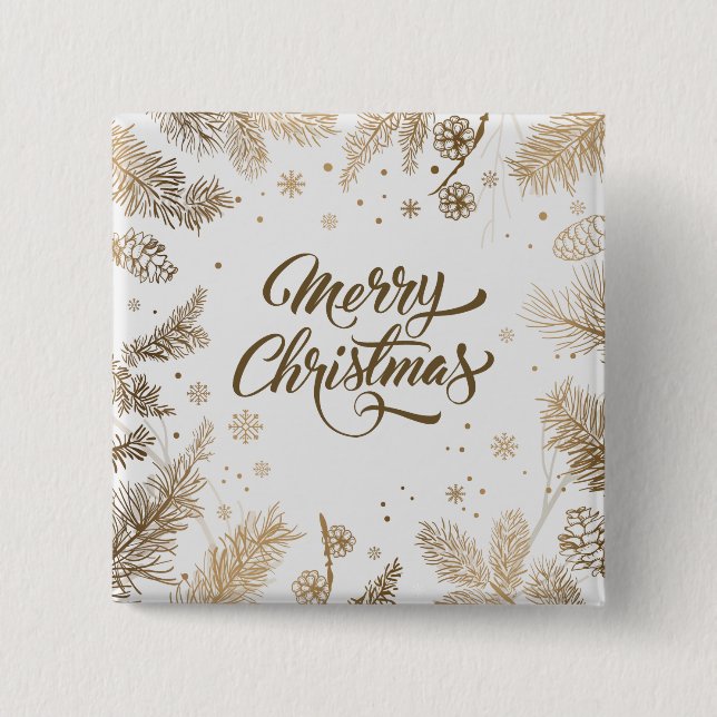 Elegant Pine Leaves & Cones Holiday | Pin Button (Front)