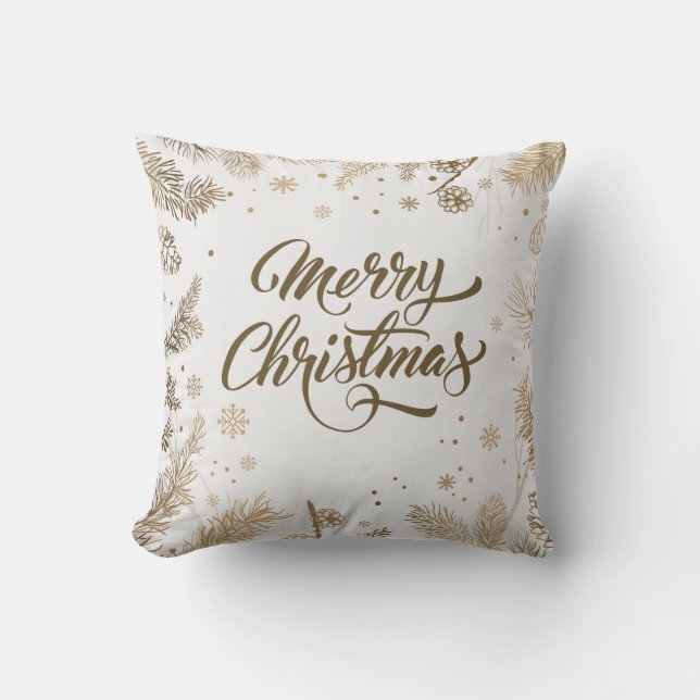 Elegant Pine Leaves & Cones Holiday | Throw Pillow (Front)
