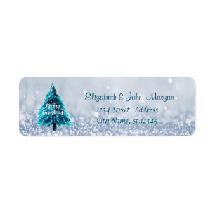 Elegant,Pine Tree Blue Bokeh Label