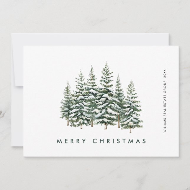 Elegant Pine Tree Christmas Company Greeting Holiday Card (Front)