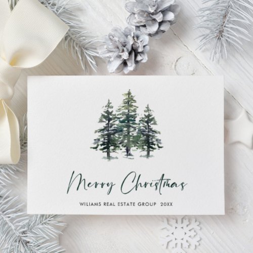 Elegant Pine Tree Christmas Company Greeting Holiday Card