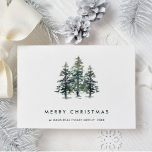 Elegant Pine Tree Christmas Company Greeting Holiday Card